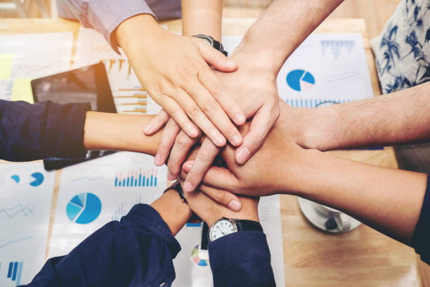 A diverse team collaborating in a modern office